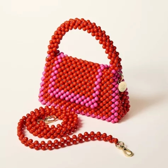 New Kate Spade Red Pink Beaded Handbag Clutch Bag Colorblock Crossbody Target - Picture 2 of 4